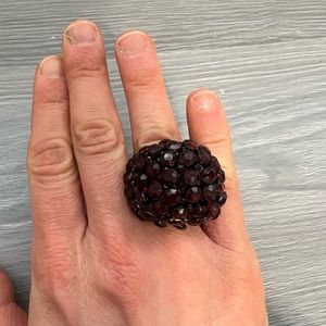 NWOT Large Silver Ring with Ruby Colored Gemstones, EUC, Size 6.25